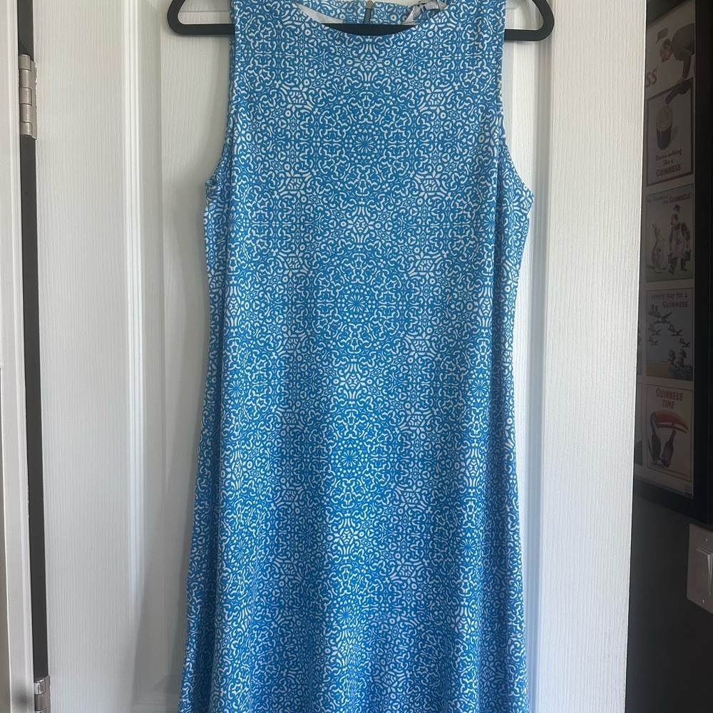 Blue Patterned Sleeveless Dress.